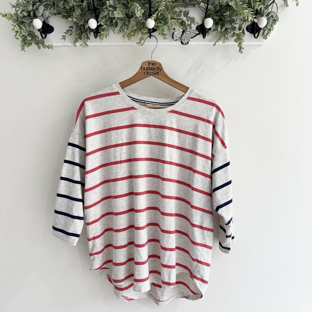 Vineyard Vines Red Grey Blue 3/4 Sleeve Crew Neck Shirt Medium #pb